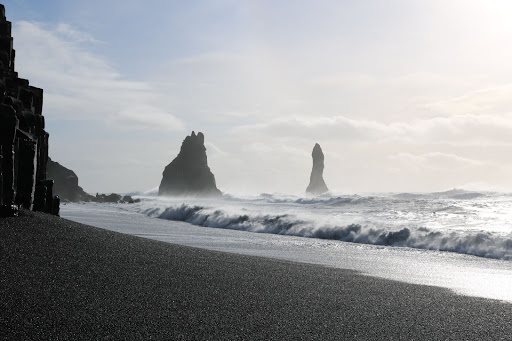 Views of Reynisdrangar from Reynisfjara beach, Iceland