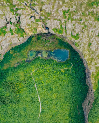 Aerial view of  Ásbyrgi canyon, Iceland.