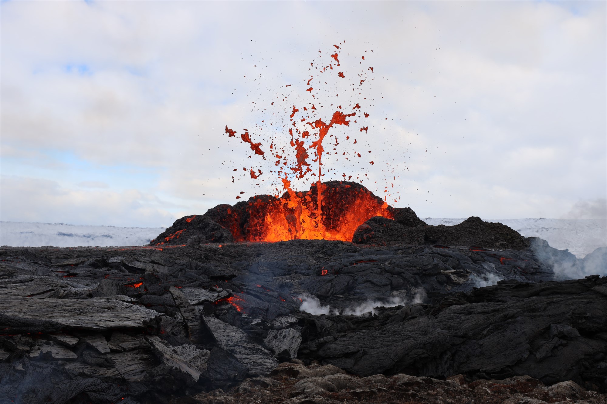 The volcanic eruption at Geldingadalir, Fagradalsfjall in Iceland.