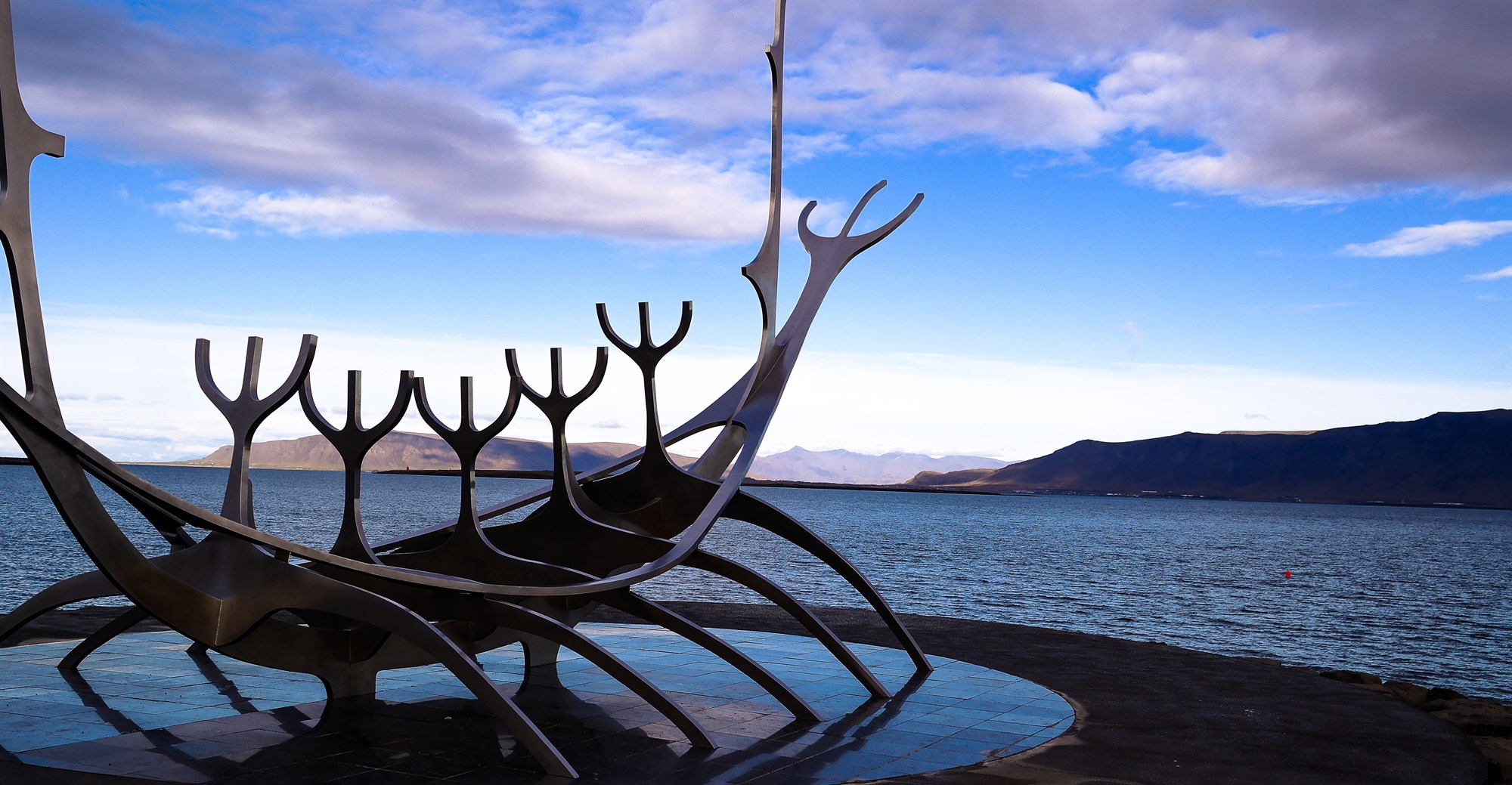 The Sun Voyager sculpture at Reykjavik Harbour in Iceland 