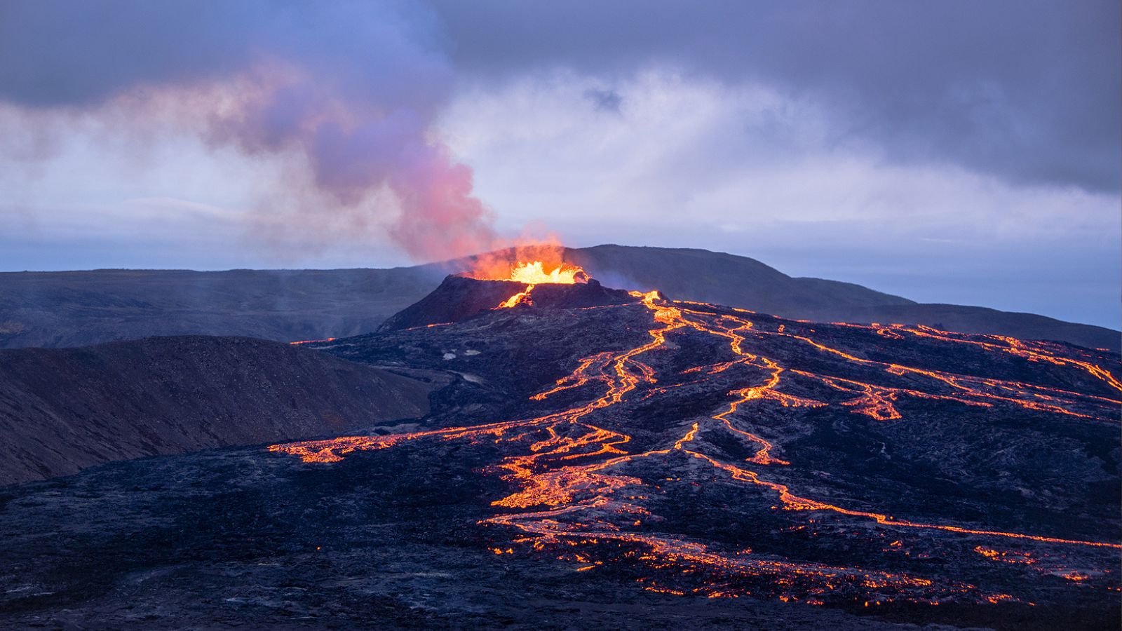 Eruption at  Fagradalsfjall volcano in Iceland.