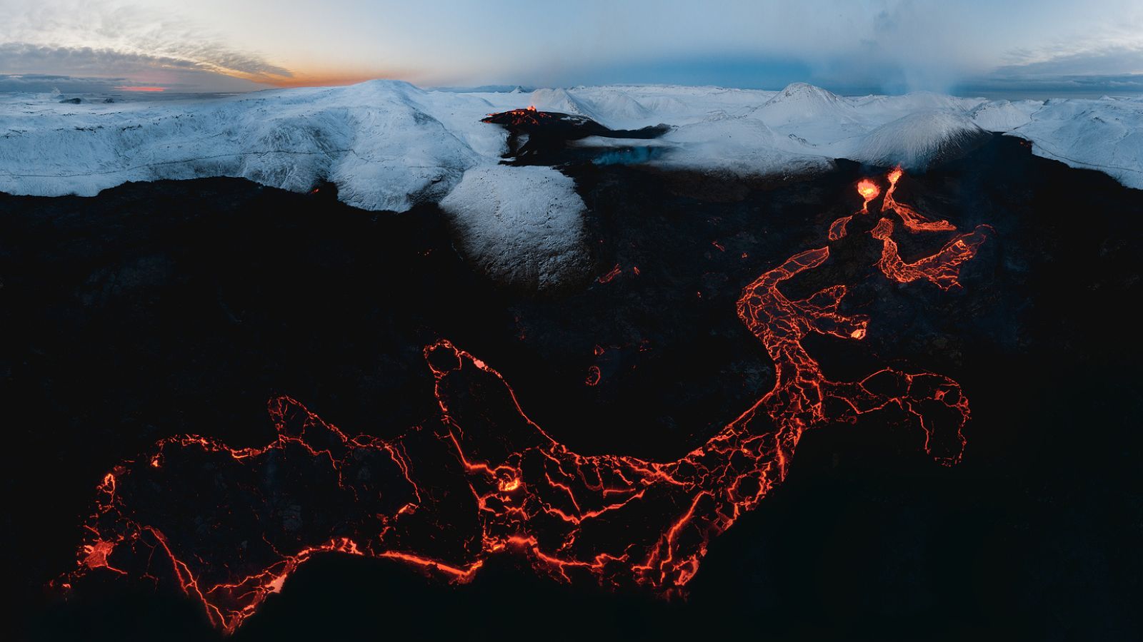 Aerial view of Fagradalsfjall eruption in Iceland.